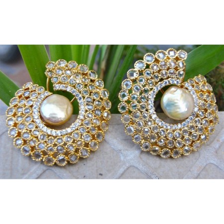 Bold Uncut Diamond Pearl Earrings